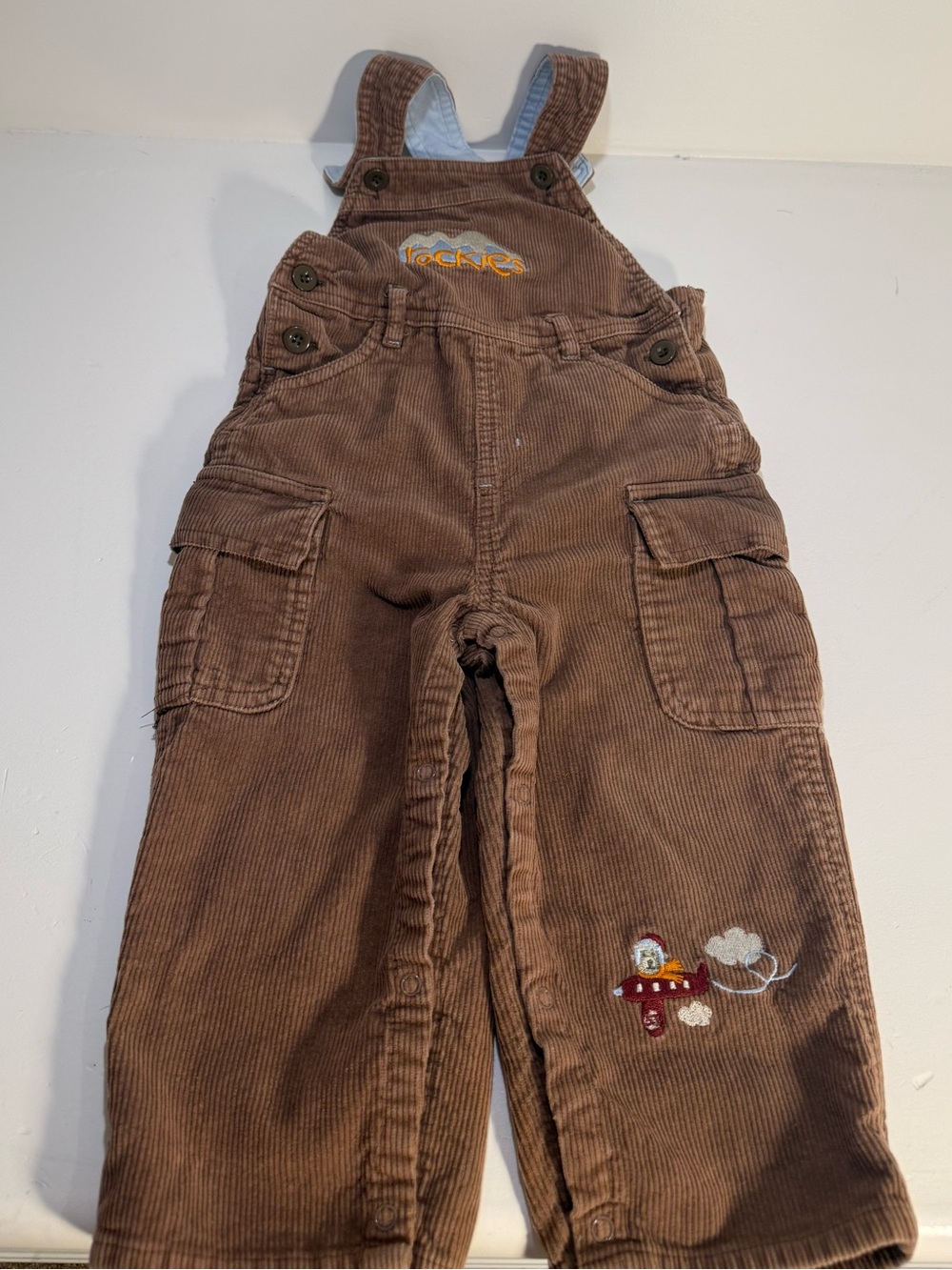 Baby Talk Corduroy Overalls Rockies Airplane Embroidery 24M